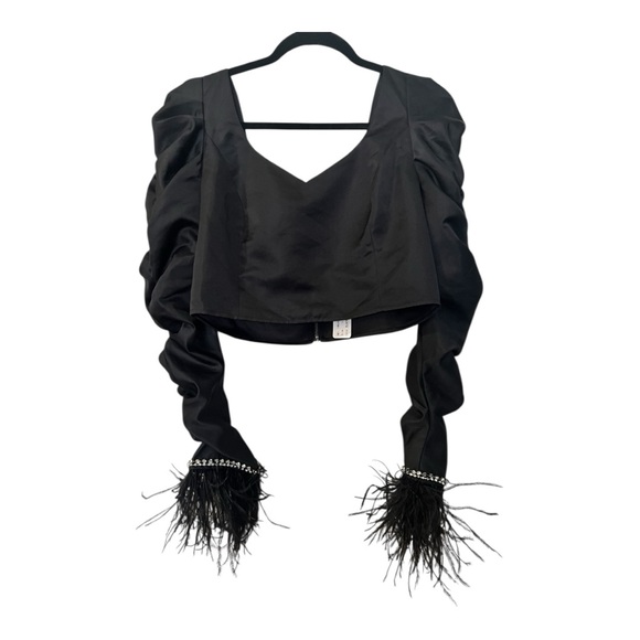 INA Satin Crop Top 100% Ostrich feathers & embellished rhinestones wrist NWT - Picture 1 of 10